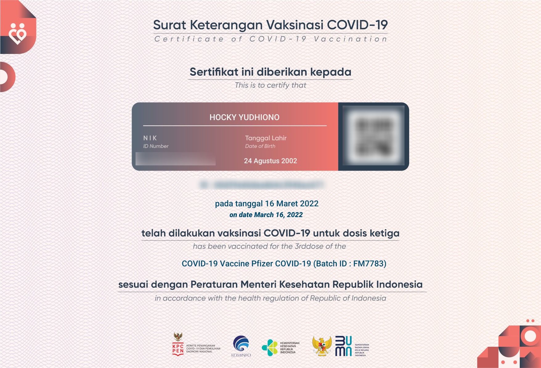 Sertifikat Booster Vaccine